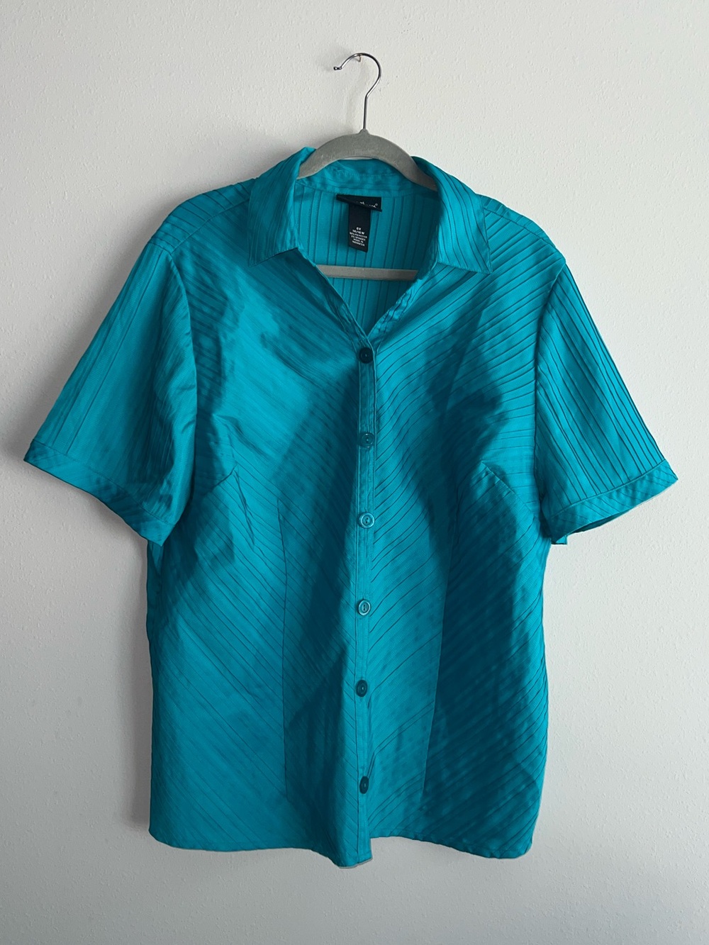 Maggie Barnes Plus Size 0X 14/16W Teal Textured Short Sleeve Button Down Blouse